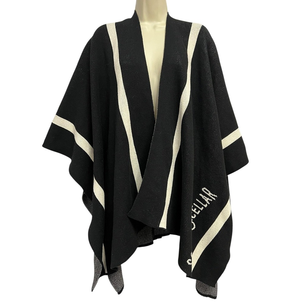 IN2GREEN Poncho Womens One Size Black Striped Knit Kimono Scout & Cellar